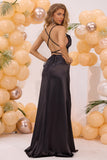 Sereia Preta Lace-up Back Long Prom Dress com Fenda