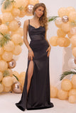 Sereia Preta Lace-up Back Long Prom Dress com Fenda