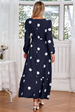 Navy Scoop Neck Polka Dots Vestido de Coquetel Longo com Sash
