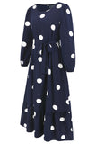 Navy Scoop Neck Polka Dots Vestido de Coquetel Longo com Sash