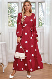 Navy Scoop Neck Polka Dots Vestido de Coquetel Longo com Sash