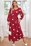 Navy Scoop Neck Polka Dots Vestido de Coquetel Longo com Sash
