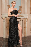 Preto Patchwork Strapless Long Prom Dress