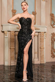 Preto Patchwork Strapless Long Prom Dress