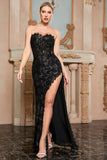 Preto Patchwork Strapless Long Prom Dress