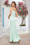 Mint Sereia Esparguete Correias Ruched Long Prom Dress