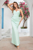 Mint Sereia Esparguete Correias Ruched Long Prom Dress