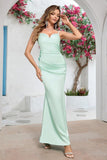 Mint Sereia Esparguete Correias Ruched Long Prom Dress