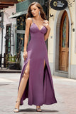 Roxo Bodycon Esparguete Correias Long Prom Dress com Split