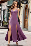 Roxo Bodycon Esparguete Correias Long Prom Dress com Split