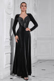 Sparkly A Line Velvet Long Prom Dress com mangas compridas