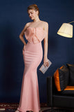 Sereia Rosa Strapless Long Prom Dress com Arco