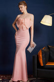 Sereia Rosa Strapless Long Prom Dress com Arco