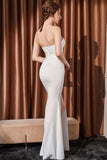 Sereia Branco Strapless Long Prom Dress com fenda