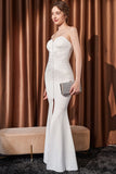 Sereia Branco Strapless Long Prom Dress com fenda