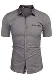 Exército Verde mangas curtas botão para baixo camisa masculina casual