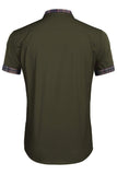 Exército Verde mangas curtas botão para baixo camisa masculina casual