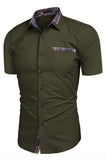 Exército Verde mangas curtas botão para baixo camisa masculina casual