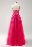 Sparkly roxo A-Line Appliqued Long Prom Dress com fenda