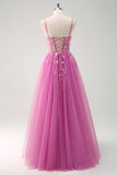 Sparkly roxo A-Line Appliqued Long Prom Dress com fenda