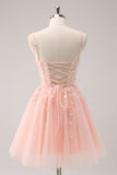 A Linha Blush Esparguete Correias Tulle Corset Sequins Homecoming Dress com Apliques