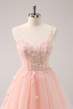 A Linha Blush Esparguete Correias Tulle Corset Sequins Homecoming Dress com Apliques