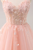 A Linha Blush Esparguete Correias Tulle Corset Sequins Homecoming Dress com Apliques