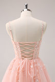 A Linha Blush Esparguete Correias Tulle Corset Sequins Homecoming Dress com Apliques