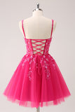 A Linha Blush Esparguete Correias Tulle Corset Sequins Homecoming Dress com Apliques