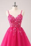 A Linha Blush Esparguete Correias Tulle Corset Sequins Homecoming Dress com Apliques