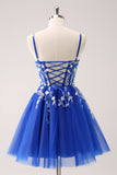 A Linha Blush Esparguete Correias Tulle Corset Sequins Homecoming Dress com Apliques