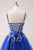 A Linha Blush Esparguete Correias Tulle Corset Sequins Homecoming Dress com Apliques