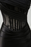 Preto Strapless Sereia Ruched Corset Long Prom Dress