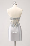 Prata Strapless Sequins Corset Apertado Homecoming Dress