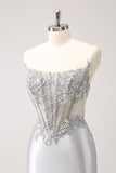 Prata Strapless Sequins Corset Apertado Homecoming Dress