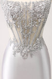 Prata Strapless Sequins Corset Apertado Homecoming Dress