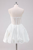 Sparkly White A-Line Strapless Vestido Curto Homecoming