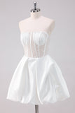 Sparkly White A-Line Strapless Vestido Curto Homecoming