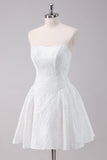 Vestido Simples Branco A-Line Strapless Short Homecoming