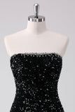 Sparkly Preto A-Line Strapless Sequins Vestido Curto Homecoming