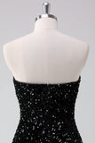 Sparkly Preto A-Line Strapless Sequins Vestido Curto Homecoming