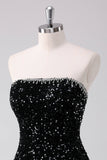 Sparkly Preto A-Line Strapless Sequins Vestido Curto Homecoming