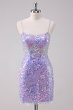 Lilás Sparkly Bodycon Sequins Vestido Curto Homecoming