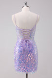 Lilás Sparkly Bodycon Sequins Vestido Curto Homecoming