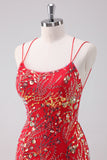 Glitter Red Spaghetti Correias Sequins Bodycon Vestido Curto Homecoming