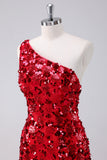 Sparkly Red One Shoulder Tight Short Homecoming Dress com lantejoulas