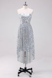 Sparkly Silver Sweetheart Vestido Curto Homecoming Assimétrico com Sequins