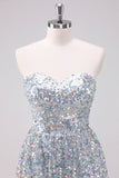 Sparkly Silver Sweetheart Vestido Curto Homecoming Assimétrico com Sequins