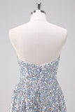 Sparkly Silver Sweetheart Vestido Curto Homecoming Assimétrico com Sequins