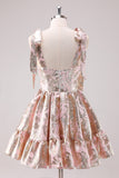 Prata Ajustável Correias A-Line Short Metallic Homecoming Dress com Folhos